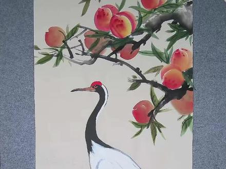 四尺整张仿古生宣 仙鹤桃子#国画教程 #国画