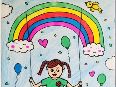 《彩虹女孩》主题画教学,荡秋千#创意美术 #绘画教程 #美术@抖音小助手