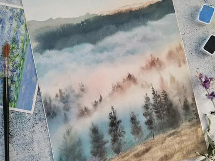 水彩教程 | 原速 | 示范解说 | 仙气飘飘的迷雾
#一起学画画 #美术#零基础学画画