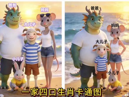 豆包生成一家四口生肖卡通图ai指令教程来了 一家四口生成图片指令ai #豆包ai #豆包出大片有两把刷子