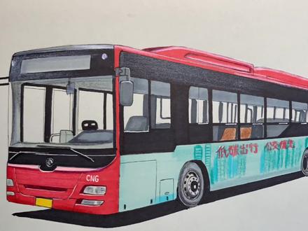手绘黄海客车,三轴公交车 #马克笔手绘 #黄海客车 #三轴公交车