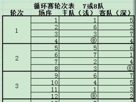 赛会制循环赛通用比赛轮次表#循环赛编排算法