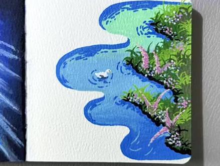 一分钟画|春日小河 #慕多星丙烯马克笔 #一看就会 #马克笔手绘 #简笔画 #临摹