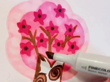 春天桃树的画法🌺#简笔画 #画画 #儿童画 #教程 #创意 #桃花 #春天 @抖音小助手