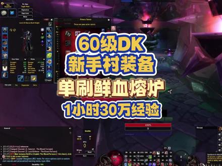 60级DK只穿新手村装备单刷鲜血熔炉,每小时30万经验 #魔兽世界怀旧服