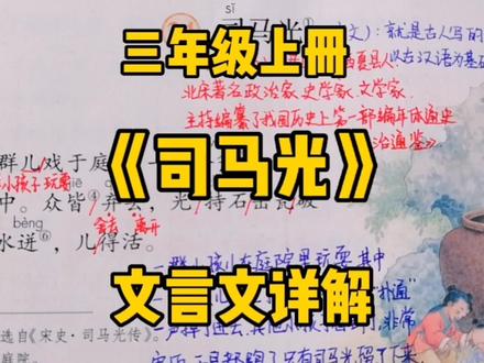 三上语文:《司马光》文言文详解,看看它与现代文有哪些不同? #小学语文 #创作者扶持计划 #知识分享 #三年级语文