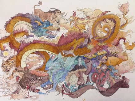 《龙生九子》#手绘 #绘画 #原创绘画 #水彩手绘