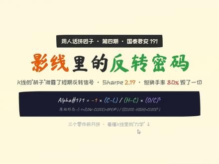 用人话讲因子系列第四期 今日分享国泰君安191的alpha171,影线是如何被量化的?其中又藏着怎样的信息? #量化交易入门 #量化交易 #股票知识 #股票入门知识 #AI