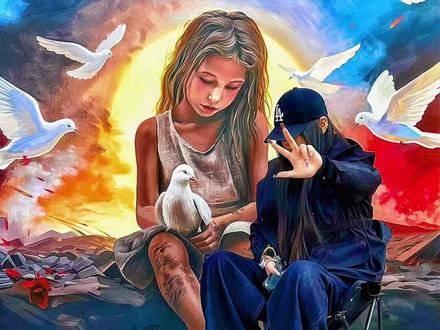 用一幅画换一句和平的祝福 留一句世界和平,愿这份微光可以照亮每一个渴望安宁的角落#实际和平 #治愈 #街头艺术 #传递温暖 #阿婧画个啥