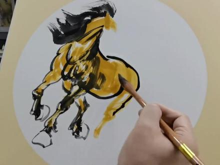 闻朝画马笔墨呈现春意盎然金驹奔驰 #国画 #艺术