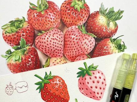 保姆级马克笔草莓的画法超简单 #丙烯马克笔 #马克笔手绘 #绘画教程 #零基础学画画