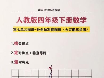 人教版数学四年级下册第七单元补全轴对称图形,万能三步法 #小学数学解题技巧 #数学几何解题技巧 #小学数学 #四年级下册 #期末考试