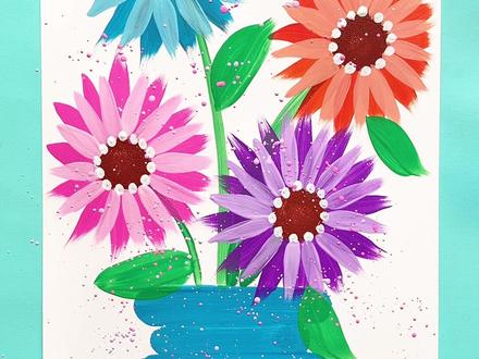 棉签➕画笔=好看的小花🌸适合零基础宝宝的创意水粉画,记得评论区交作业哦~#儿童趣味画 #美术课堂 #幼儿园美术 #一学就会系列 #零基础教学