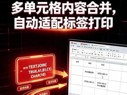 多单元格内容合并,自动适配标签打印 工作中,经常要打印标签,有时需要把多个项目合并打印在一张纸上,如果手工排版比较麻烦。用两个函数就可以轻松实现。#函数 #办公技巧 #TEXTJOIN #CHAR