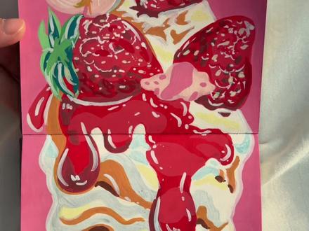 翻翻乐手绘草莓🍓冰激凌🍦,一起画画吧#画画 #绘画教程 #零基础学画画 #手绘 #一起学画画