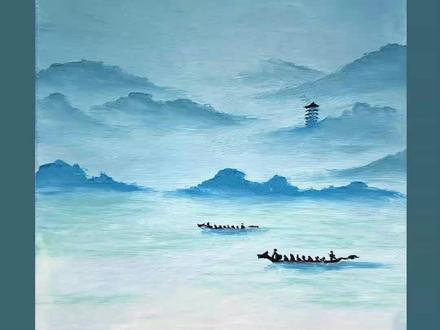 端午节到了大家假期快乐哦,今天简简单单画个赛龙舟吧#油画棒风景画 #油画棒入门教程 #油画棒教程 #抖出我的艺术 #画画的佳航 #端午节绘画 @DOU+小助手