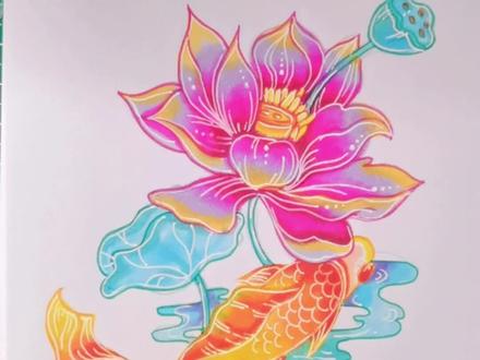 法卡勒马克笔花卉绘画素材——荷塘#马克笔手绘 #插画教程 #绘画过程分享 #马克笔上色