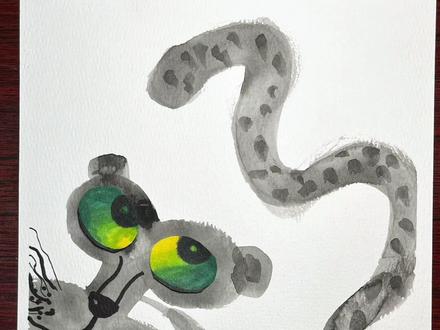 长尾巴豹子一看就会,一画不废的教程来咯~#一起学画画 #手绘 #简单易学 #创意美术 #水彩