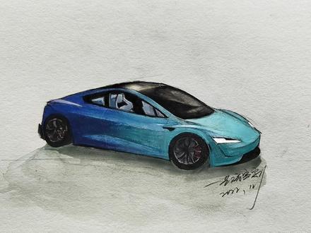 特斯拉怎么画(教程放左下了,免费的) 水滴蓝 #手绘#艺术有需要y #特斯拉#和平精英#水滴蓝