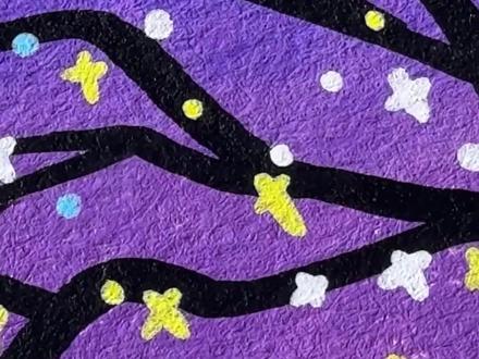 30 秒学星星树!紫底星花 + 墨枝的氛围感直接戳心巴!🥰 #画画 #解压 #风景画 #简笔画 #初描丙烯马克笔