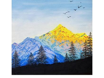 挑战!用油画棒画“日照金山”