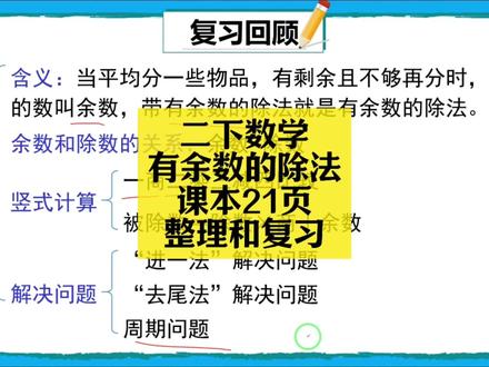 二下数学同步:有余数的除法课本21页(单元整理复习) 二下数学同步:有余数的除法课本21页(单元整理复习)#小学数学 #小学数学解题技巧 #小学数学思维 #二年级 #二年级数学