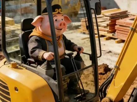猪八戒开挖土机#挖掘机#推土机#儿童挖掘机动画视频#0到3岁启蒙益智动画#我要上热门