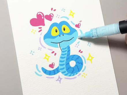 一起来画盖瑞小蛇~ #零基础学画画 #画画 #丙烯马克笔 #手绘 #一学就会系列