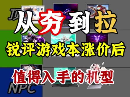 锐评七月游戏本涨价后还值得入手的机型!! 从夯到拉一共五个等级,我会结合性能释放、用户口碑以及性价比做出评价。
#游戏本推荐 #华硕天选6Pro #来酷斗战者战7000 #机械革命极光X