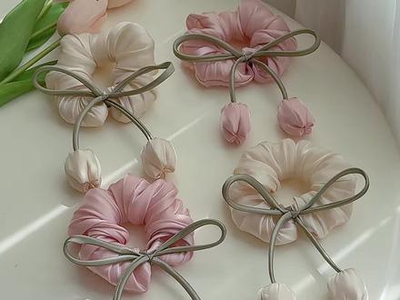 DIY教程|氛围感郁金香发圈🌷一看就会超简单 #手工diy #发圈头绳 #可颂 #来可颂发现生活100种可能 #教程