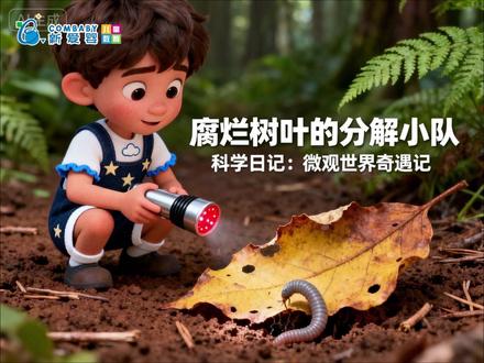 落叶不是垃圾,是肥料 奇奇钻进落叶下,看到分解菌和蚯蚓把树叶变成黑土~
每一段结束都藏着新的开始,大自然循环真奇妙!#新爱婴早教中心 #微观世界 #科学启蒙 #亲子陪伴 #儿童科普