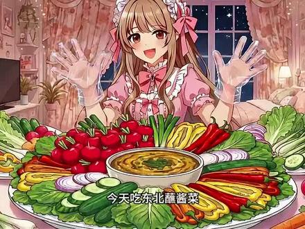 今天吃东北蘸酱菜~ #ai #二次元 #二次元美食 #二次元少女 #东北蘸酱菜