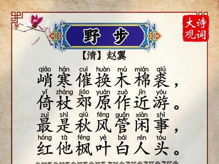 清诗精选:赵翼《野步》#古诗词 #每日诗词 #每天一首古诗词 #爱上古诗词 @DOU+小助手