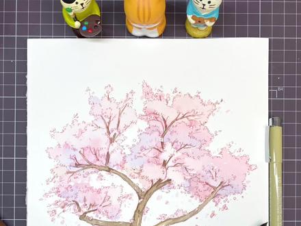 超简单的樱花树怎么画,轻松看懂,赶紧动手画起来吧!#钢笔淡彩 #教程 #一起学画画 #插画 #绘画教程