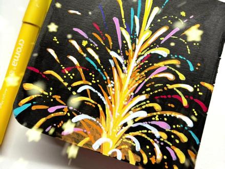 超简单的烟花教程🎆 #丙烯马克笔#艺术种草指南 #绘画教程 #零基础学画画#歌马可换墨丙烯马克笔