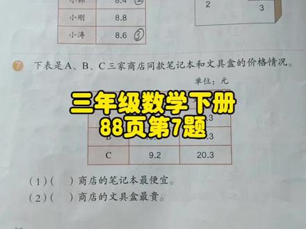 三年级数学下册88页第7题,你做对了吗? #三年级数学下册 #三年级数学下册88页 #人教版三年级数学下册 #人教版三年级数学下册88页 #小学数学 #三年级数学 #三年级数学下册 #数学