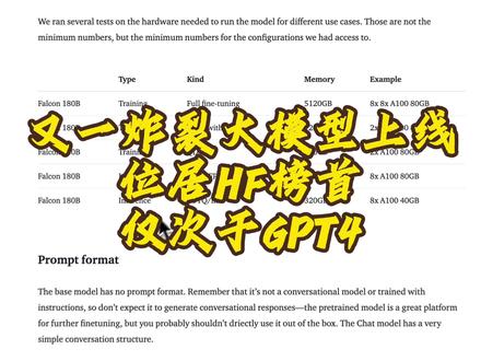 又一个炸裂的大模型上线了,仅此与GPT4,位居hugging face榜首,据称综合能力已超过LLama2 #Falcon #llama2 #LLM #AI #GPT