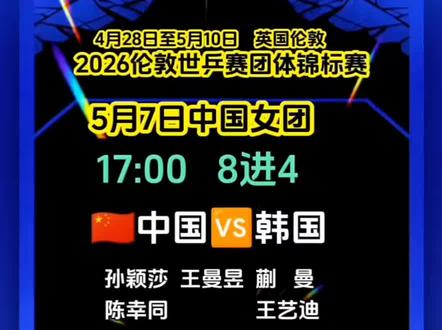 世乒赛5月7号中国女团出战。#世乒赛 #伦敦世乒赛#中国女团#中国男团#孙颖莎
