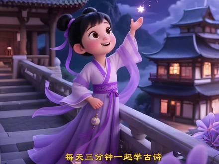 小学必背古诗词解析版|古诗解析《夜宿山寺》 《夜宿山寺》 唐 李白
一:写作背景
此诗约作于李白年轻时云游湖北襄阳一带,夜宿深山寺院时。通过夸张手法描绘山寺高耸,体现诗人对自然景物的惊叹与浪漫想象。
二、逐句解析(课文版)
原诗:
危楼高百尺,手可摘星辰。
不敢高声语,恐惊天上人。
第1句
重点词汇:
• 危楼:高楼(“危”意为高)。
• 百尺:虚指,形容极高(非实际长度)。
整句翻译:
山上寺院的高楼真高啊,好像有百丈之高。
第2句
重点词汇:
• 星辰:星星。
整句翻译:
人在楼上一伸手,仿佛就能摘下天上的星星。
第3句
重点词汇:
• 高声语:大声说话。
整句翻译:
我不敢大声说话。
第4句
重点词汇:
• 恐:担心,害怕。
• 惊:惊动。
整句翻译:
生怕惊动了天上的仙人。
三:情感表达
表达了诗人对山寺高楼奇景的惊叹与赞美,通过夸张想象展现对自然奇观的喜爱,以及内心的浪漫主义情怀和对神秘境界的向往。#启蒙早教 #每天一首古诗词#国学文化 #夜宿山寺 #早教