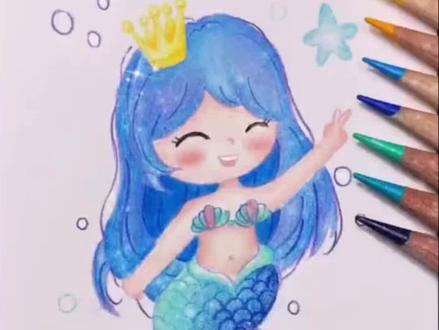 美人鱼这样画简单又可爱#零基础学画画 #彩铅画 #绘画过程分享