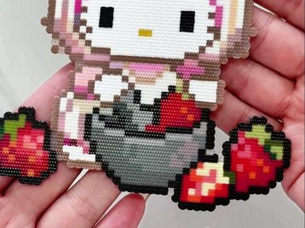 蒜泥捣莓 #hellokitty #拼豆 #Kitty #拼豆图纸 #拼豆教程