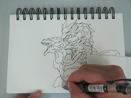 画三头龙基多拉,你们喜欢吗? #手绘 #绘画过程