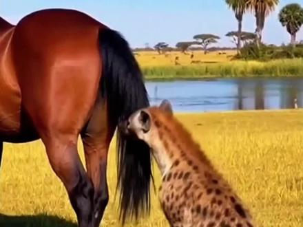 鬣狗意图偷袭马的后果#鬣狗 #马 #动物世界 #动物世界的战斗