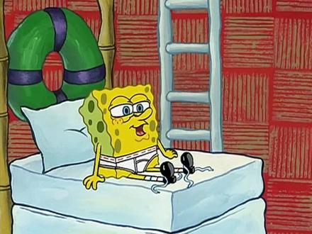 海绵宝不会系鞋带,走三步就要摔一次,一路摔到蟹堡王