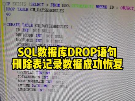 SQL数据库DROP语句删除表记录数据成功恢复。#数据库修复@抖音小助手 @DOU+小助手