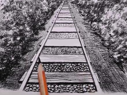 1分钟教你画铁路,喜欢的朋友,能不能❤️❤️❤️,谢谢大家。。500多万粉丝啊,给点面子😂😂😂