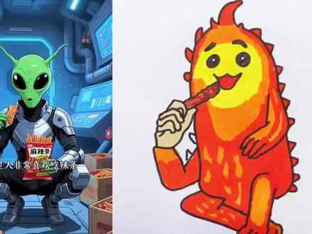 外星人非常喜欢吃辣条#简笔画#画画#动漫#二次元@抖音创作者中心 @抖音小助手 @抖音青少年