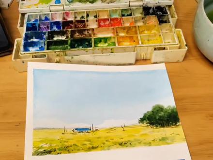 心旷神怡呀~~~#水彩画 #田园风光 #水彩画手绘