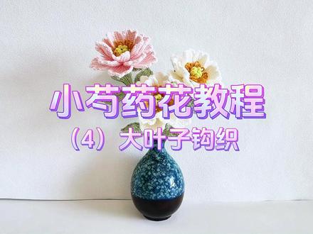 小芍药花钩织教程4,大叶子钩织 #手工钩织毛线花 #毛线花朵编织 #芍药花钩织教程 #毛线花束 #钩针编织