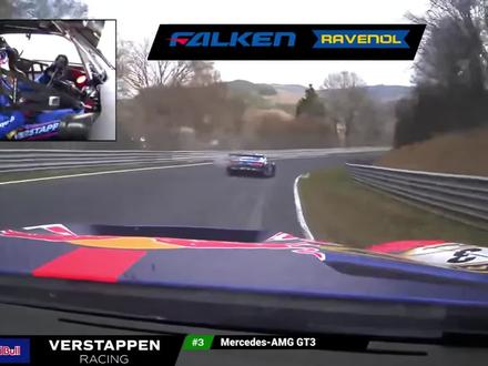 维斯塔潘最新车载 最新的纽伯格林4小时耐力赛,维斯塔潘追击前方奥迪R8一个小时,在最后进站换人前在大直道将对手超越#维斯塔潘 #纽北赛道